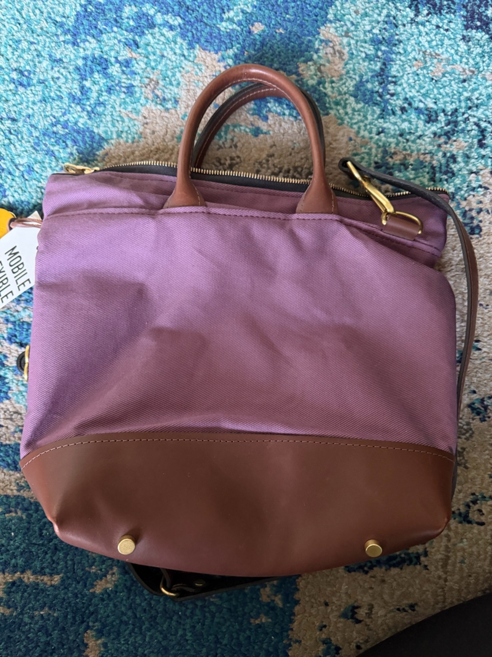 R.Riveter Purple Canvas & Brown Leather Bag - Picture 2 of 9